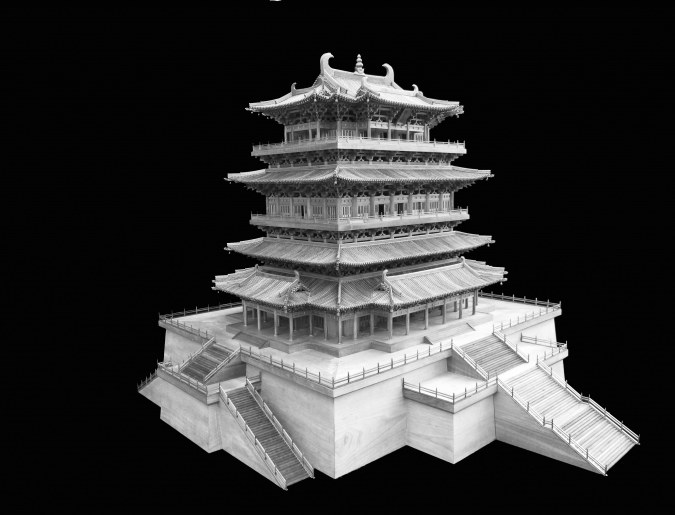 永济鹳雀楼木雕微缩模型艺术品